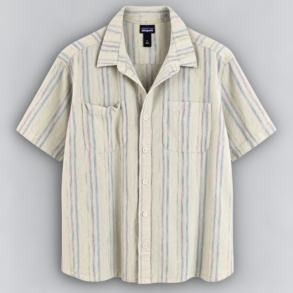 Patagonia Mens XL Hemp Organic Cotton Striped Short Sleeve Button Down Shirt
